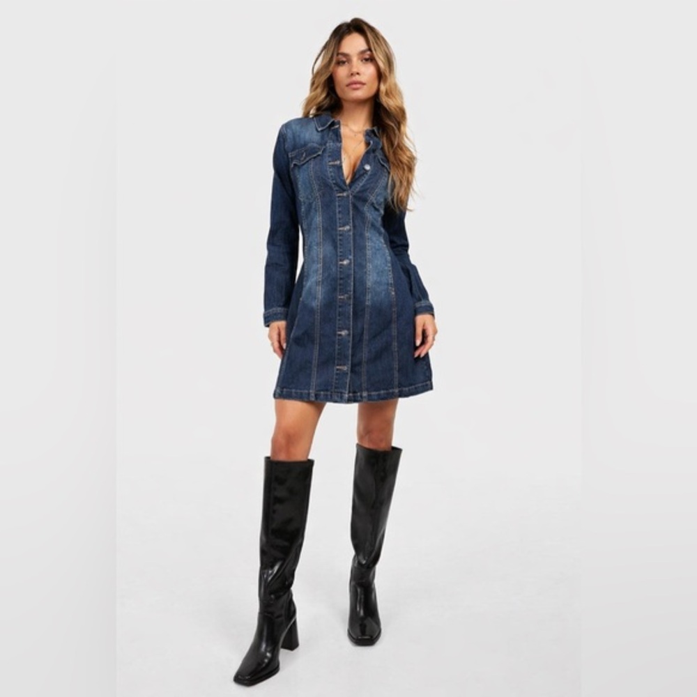 Indigo Rein Dark Blue Long Sleeve Denim Dress 80s Y2K XL